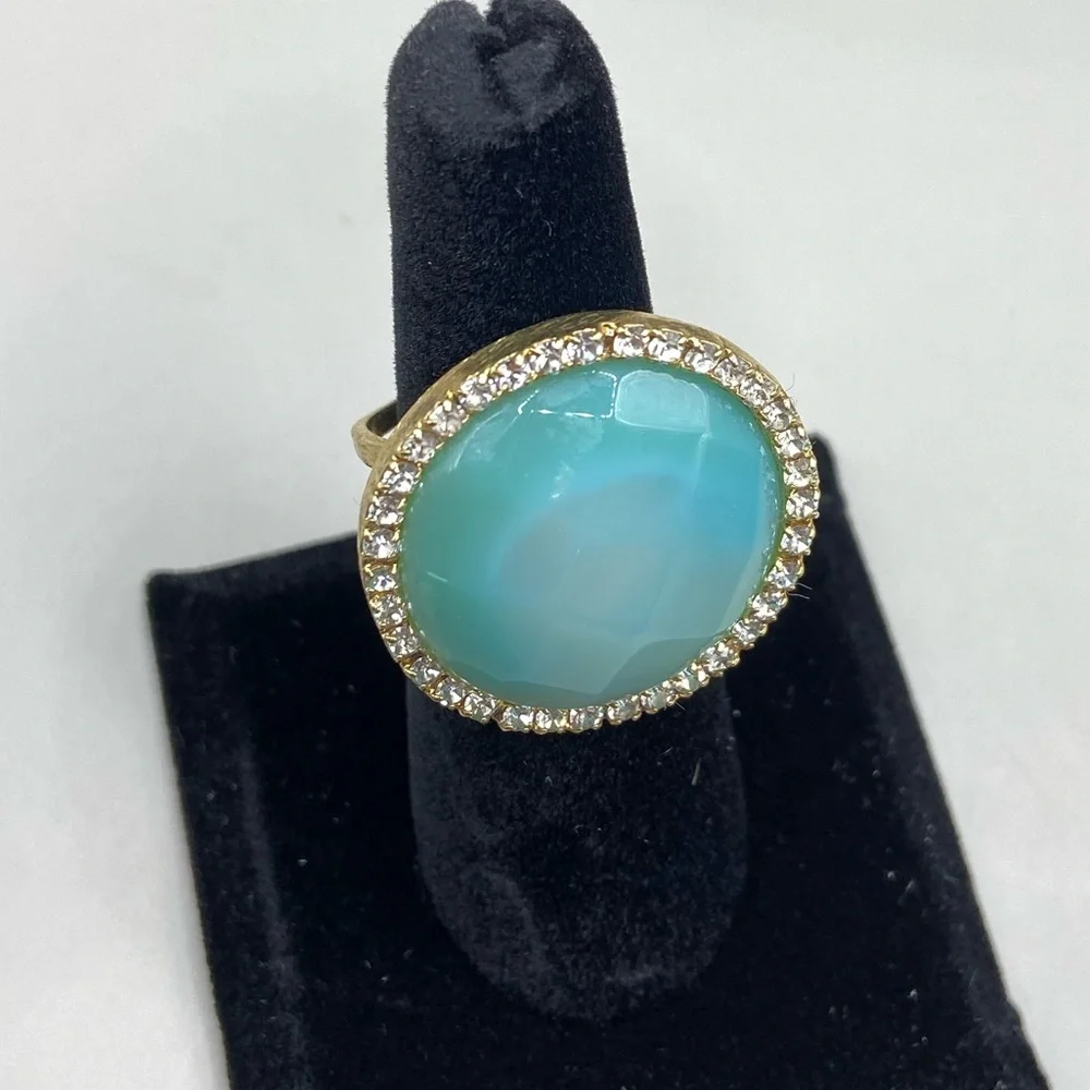 Gold Tone Mint Chalcedony Halo Statement Ring